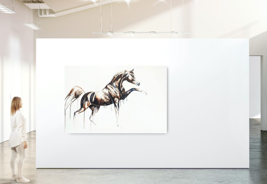 A single-horse painting on a white wall
