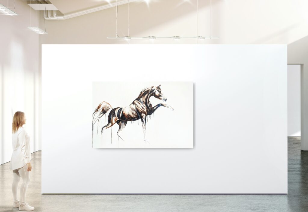 A single-horse painting on a white wall