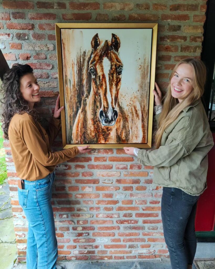 A custom horse portrait on canvas, looking directly at the viewer